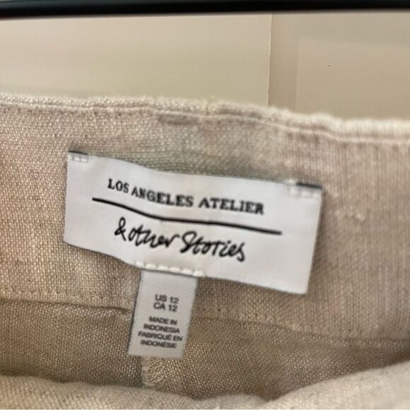 NEW & Other Stories Flared Linen Wide Leg Pants Trousers cream tan natural - Picture 6 of 9